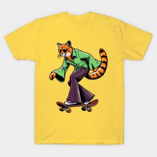Retro Cat Skateboarder - Vintage Style Illustration T-Shirt